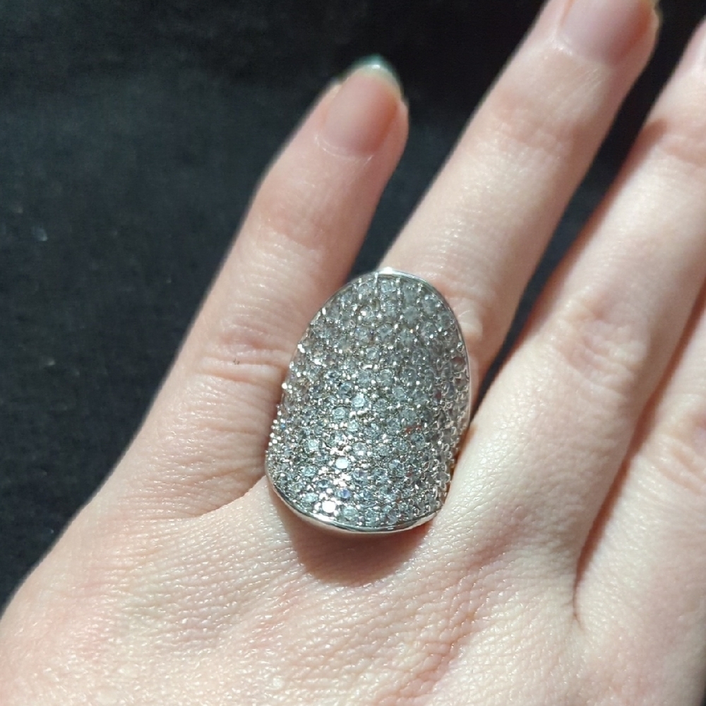 Sterling Silver Clear CZ Saddle Shape Chunky Oversized Statement Cocktail Ring